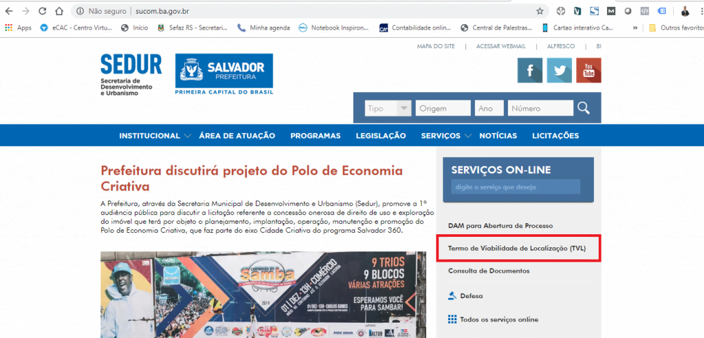 a imagem representa a tela inicial da sucom, orgão responsável pela emissão do TVL em Salvador